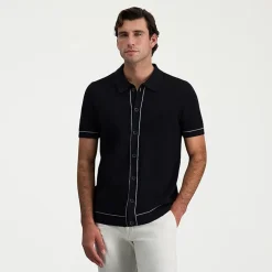 Haggar Button Front Mens Short Sleeve Button Polo Sweater