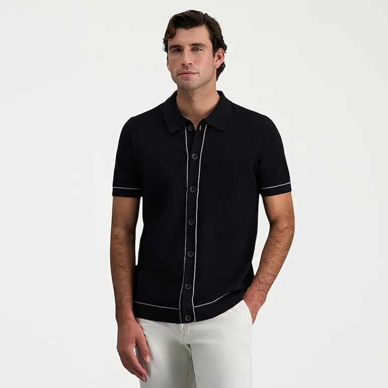 Haggar Button Front Mens Short Sleeve Button Polo Sweater