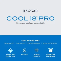Haggar Cool 18 Pro Mens Comfort Waistband Straight Fit Flat Front Pant
