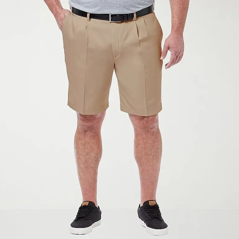 Haggar Cool 18 Pro Pleated Expandable Waist Mens 10 1/2" Big and Tall Stretch Fabric Moisture Wicking Quick Dry Chino Short