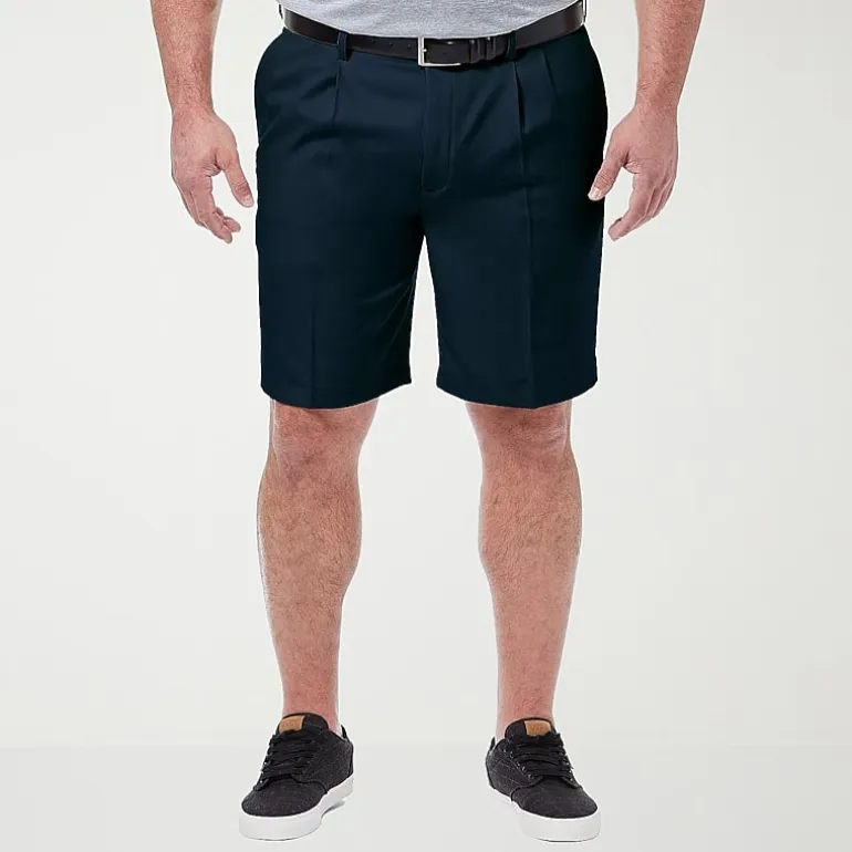 Haggar Cool 18 Pro Pleated Expandable Waist Mens 10 1/2" Big and Tall Stretch Fabric Moisture Wicking Quick Dry Chino Short