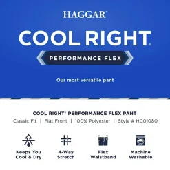 Haggar Cool Right Performance Flex Mens Classic Fit Flat Front Pant