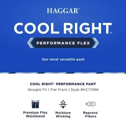 Haggar Cool Right Performance Flex Mens Straight Fit Flat Front Pant
