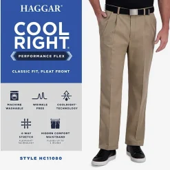 Haggar Cool Right Performance Flex Mens Classic Fit Pleated Pant