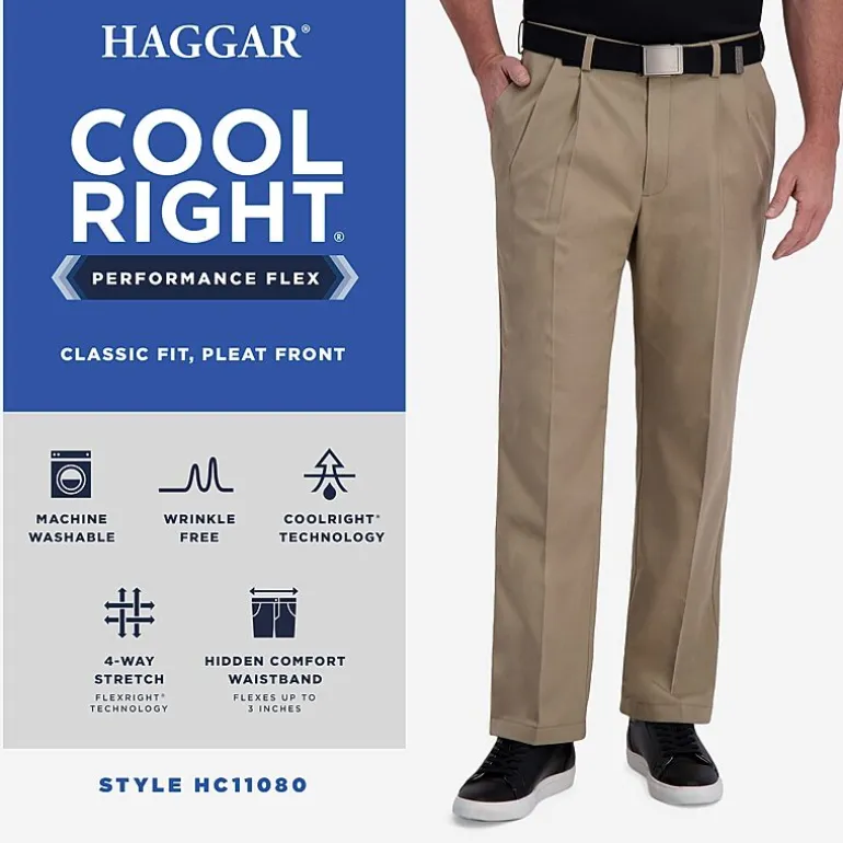 Haggar Cool Right Performance Flex Mens Classic Fit Pleated Pant