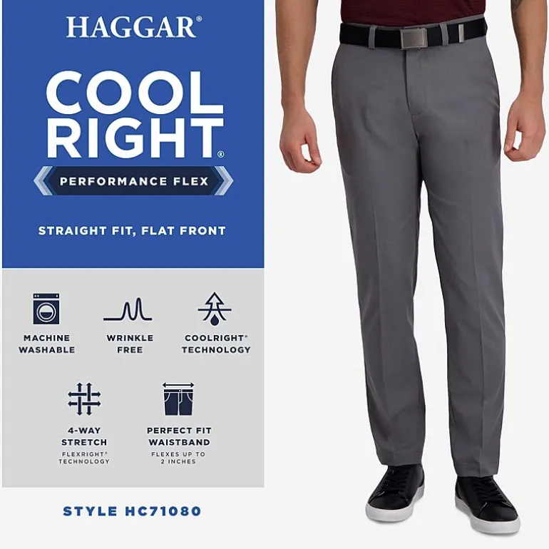 Haggar Cool Right Performance Flex Mens Comfort Waistband Straight Fit Flat Front Pant