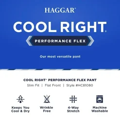 Haggar Cool Right Performance Flex Mens Comfort Waistband Slim Fit Flat Front Pant