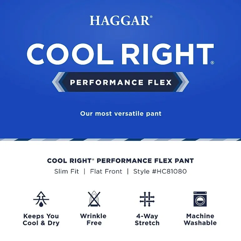 Haggar Cool Right Performance Flex Mens Comfort Waistband Slim Fit Flat Front Pant