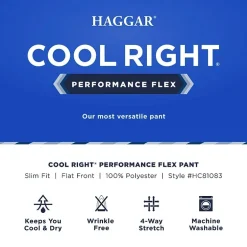 Haggar Cool Right Performance Flex Mens Comfort Waistband Slim Fit Flat Front Pant