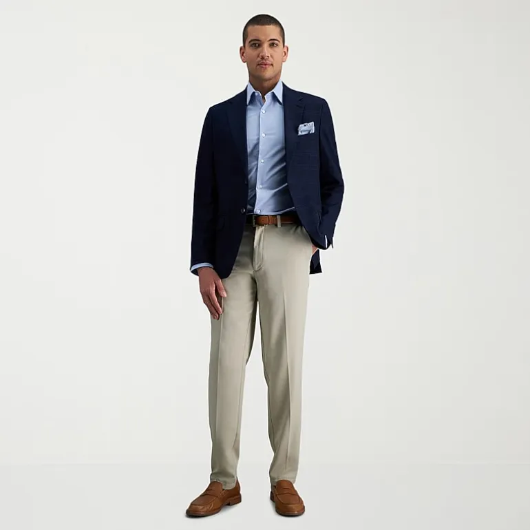 Haggar Cool Right Performance Flex Mens Comfort Waistband Slim Fit Flat Front Pant