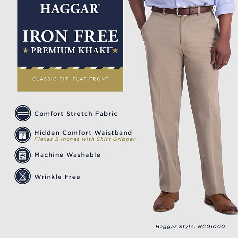 Haggar Iron Free Premium Khaki Mens Classic Fit Flat Front Pant