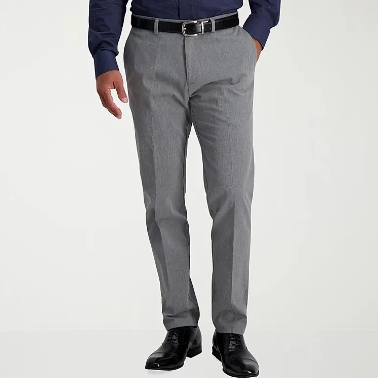 Haggar Iron Free Premium Khaki Mens Comfort Waistband Slim Fit Flat Front Pant