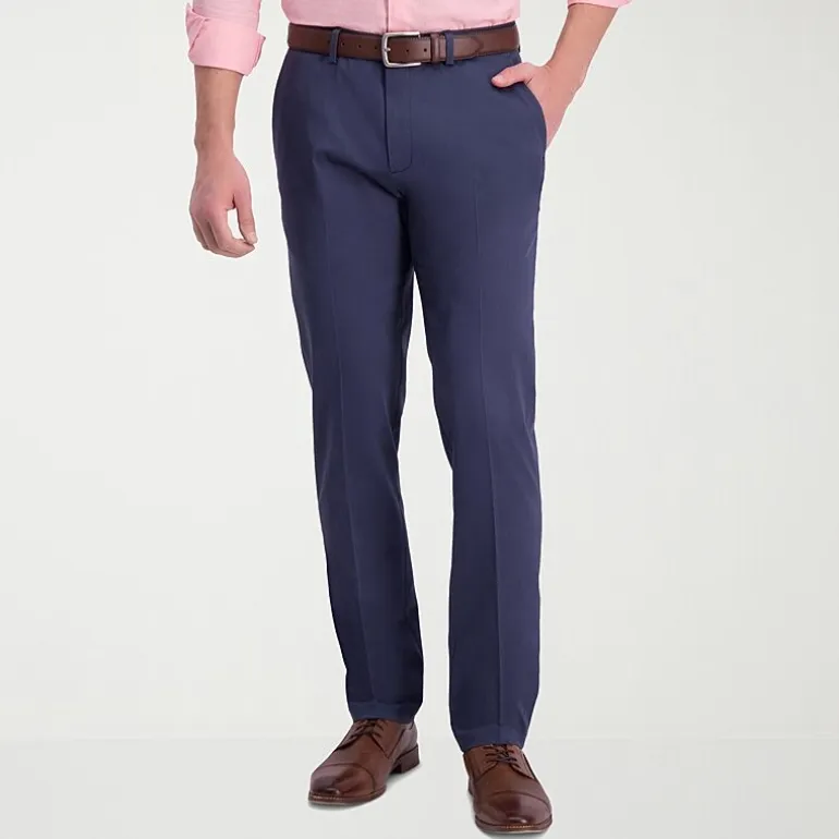 Haggar Iron Free Premium Khaki Mens Comfort Waistband Slim Fit Flat Front Pant