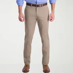 Haggar Iron Free Premium Khaki Mens Comfort Waistband Slim Fit Flat Front Pant