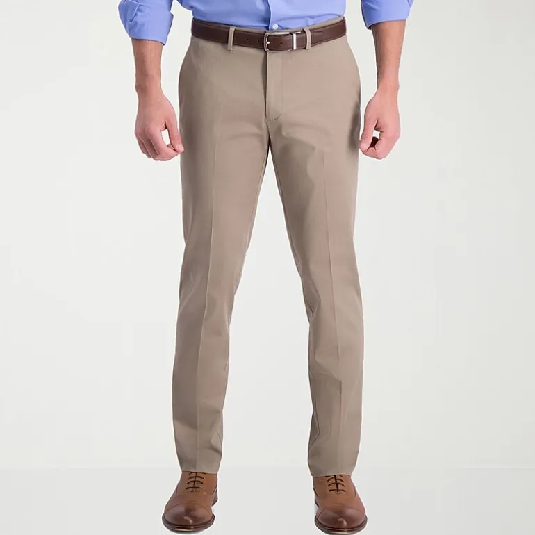 Haggar Iron Free Premium Khaki Mens Comfort Waistband Slim Fit Flat Front Pant