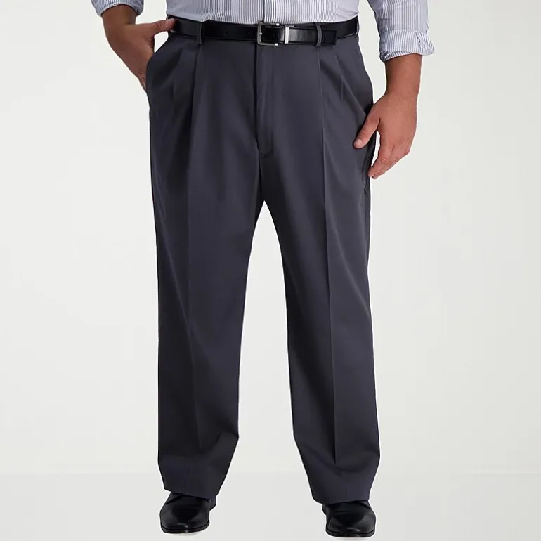 Haggar Iron Free Premium Khaki Mens Classic Fit Big and Tall Pleated Pant
