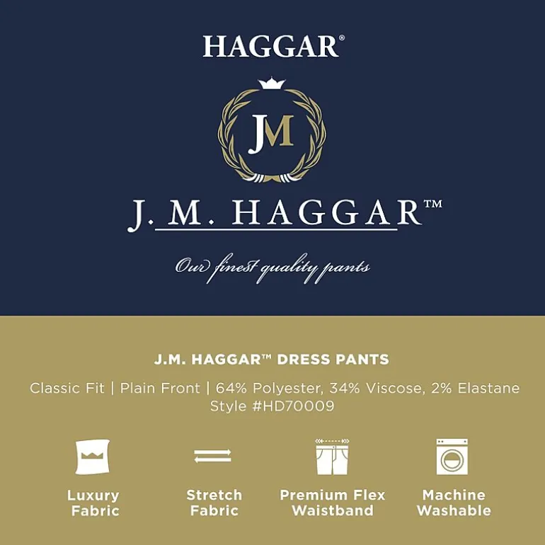 Haggar JMH Mens Comfort Waistband Straight Fit Dress Flat Front Pant