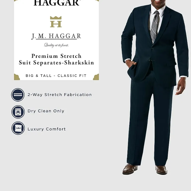 Haggar JMH Premium Stretch Sharkskin Mens Big Stretch Fabric Classic Fit Flat Front Suit Pant