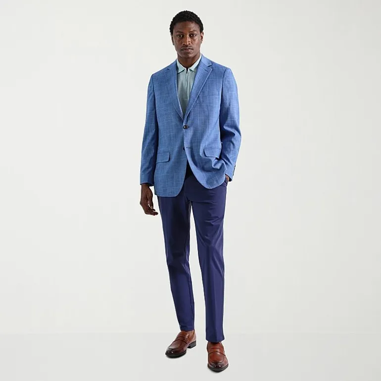 Haggar JMH Tailored Plaid Mens Windowpane Stretch Fabric Modern Fit Sport Coat
