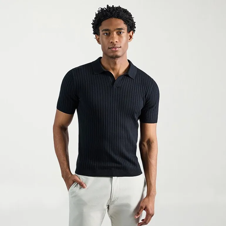 Haggar Johnny Collar Ribbed Mens Short Sleeve Polo Sweater