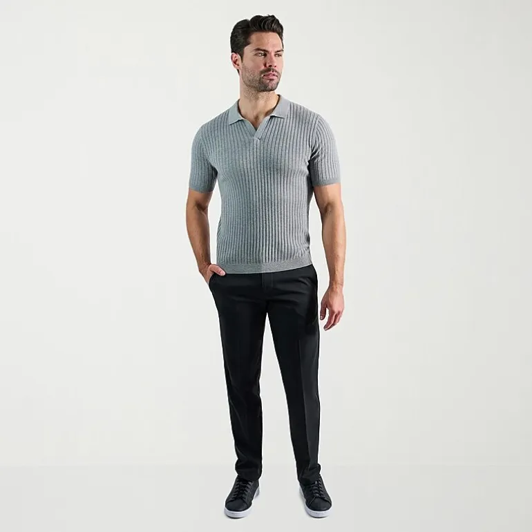 Haggar Johnny Collar Ribbed Mens Short Sleeve Polo Sweater