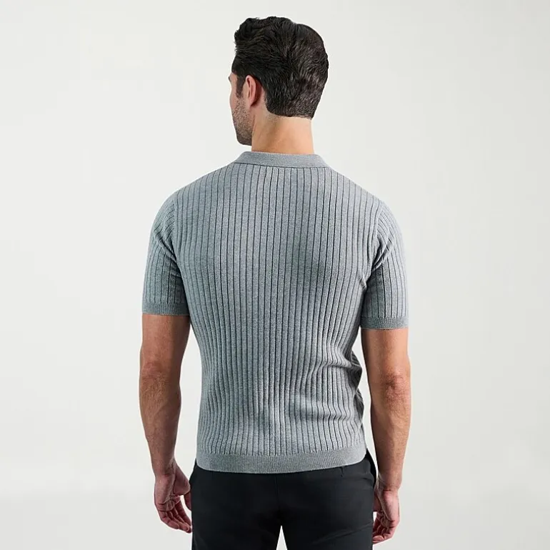 Haggar Johnny Collar Ribbed Mens Short Sleeve Polo Sweater