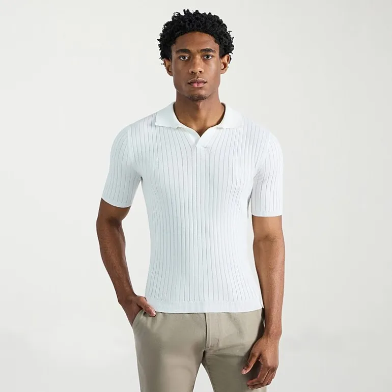 Haggar Johnny Collar Ribbed Mens Short Sleeve Polo Sweater