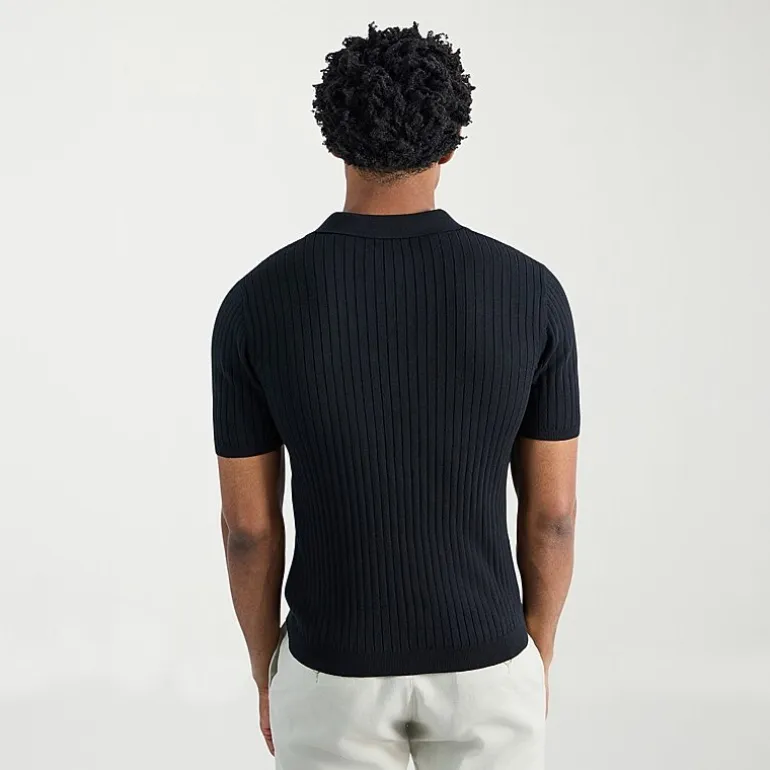 Haggar Johnny Collar Ribbed Mens Short Sleeve Polo Sweater