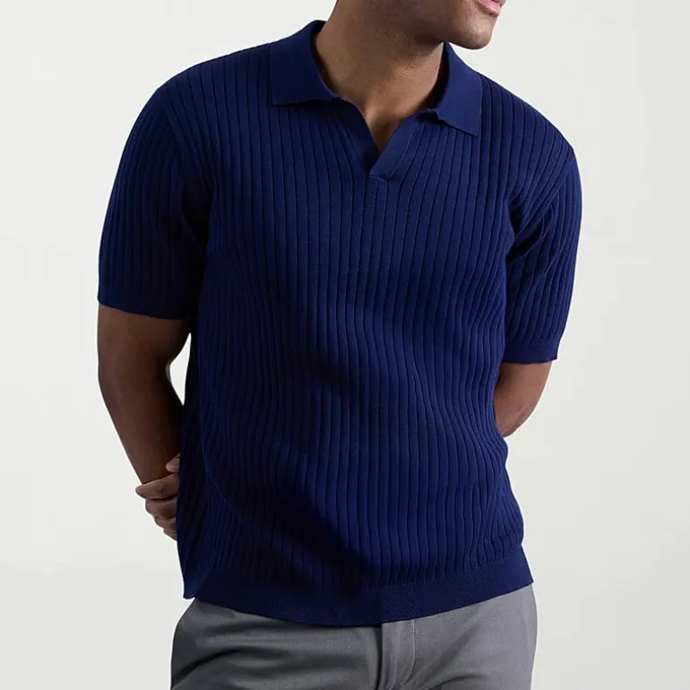 Haggar Johnny Collar Ribbed Mens Short Sleeve Polo Sweater