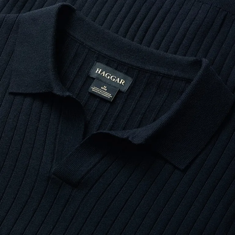 Haggar Johnny Collar Ribbed Mens Short Sleeve Polo Sweater