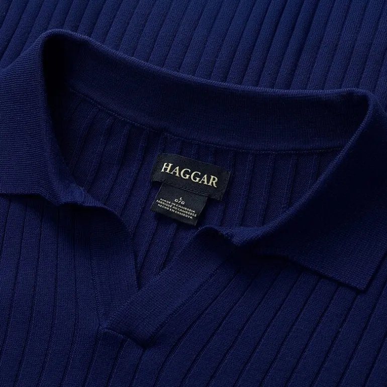 Haggar Johnny Collar Ribbed Mens Short Sleeve Polo Sweater