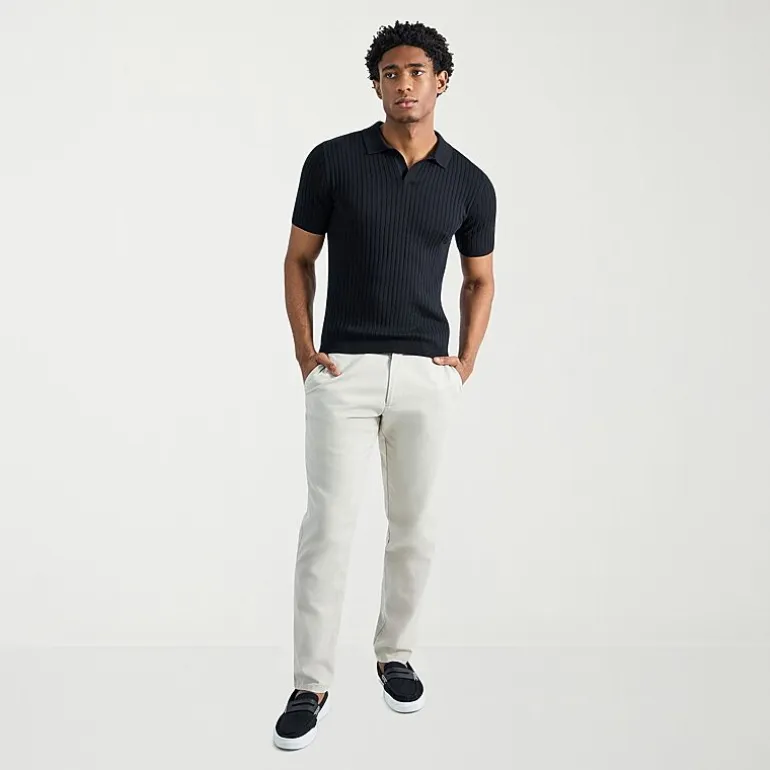 Haggar Johnny Collar Ribbed Mens Short Sleeve Polo Sweater