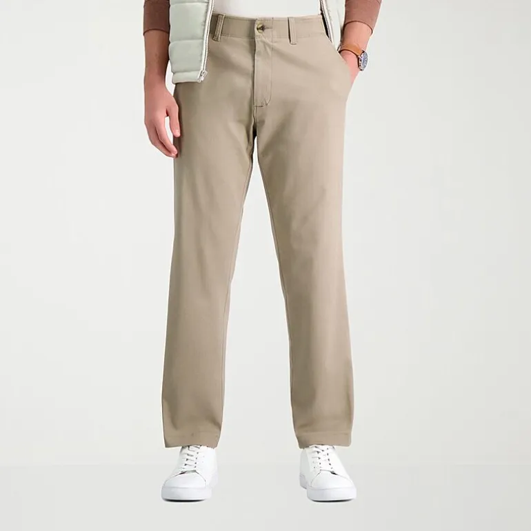Haggar Life Khaki Comfort Chino Mens Comfort Waistband Straight Fit Flat Front Pant