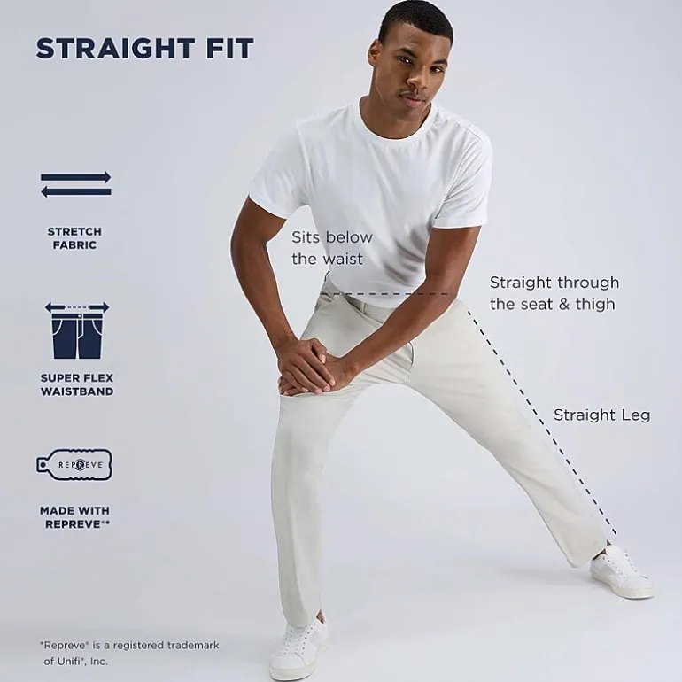 Haggar Life Khaki Flex Mens Comfort Waistband Straight Fit Flat Front Pant