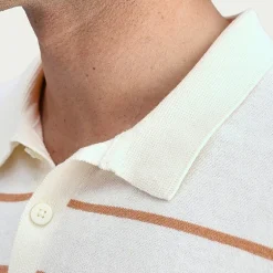 Haggar Linen Blend Retro Stripe Mens Short Sleeve Button Polo Sweater