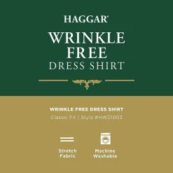 Haggar Mens Classic Fit Wrinkle Free Long Sleeve Dress Shirt