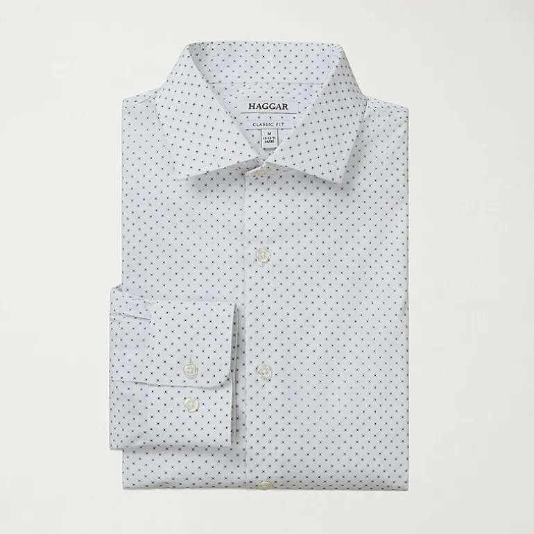 Haggar Mens Classic Fit Wrinkle Free Long Sleeve Dress Shirt