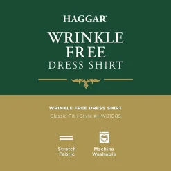 Haggar Mens Classic Fit Wrinkle Free Long Sleeve Dress Shirt