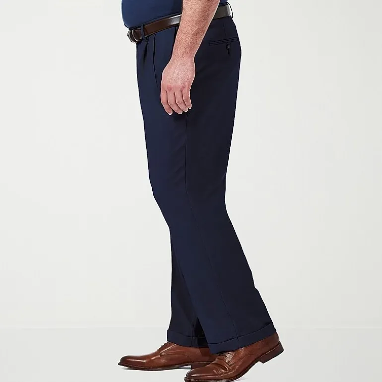 Haggar Premium Comfort Expandable Waist Mens Classic Fit Big and Tall Dress Pleated Pant