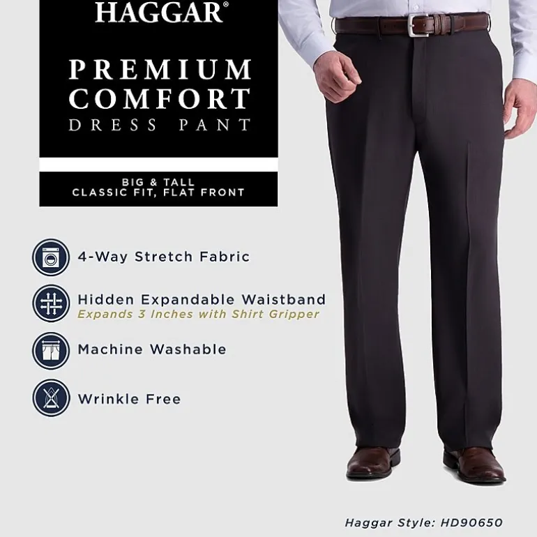 Haggar Premium Comfort Expandable Waist Mens Classic Fit Big and Tall Dress Flat Front Pant