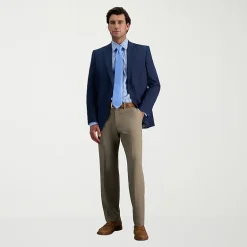 Haggar Premium Comfort Melange Broken Twill Mens Straight Fit Dress Flat Front Pant