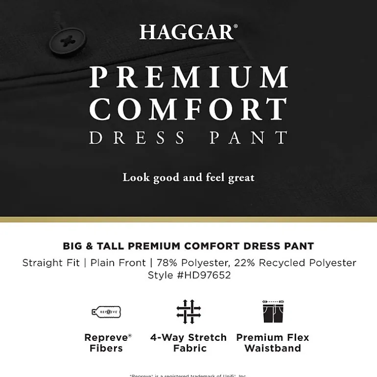 Haggar Premium Comfort Mens Comfort Waistband Straight Fit Big and Tall Dress Flat Front Pant