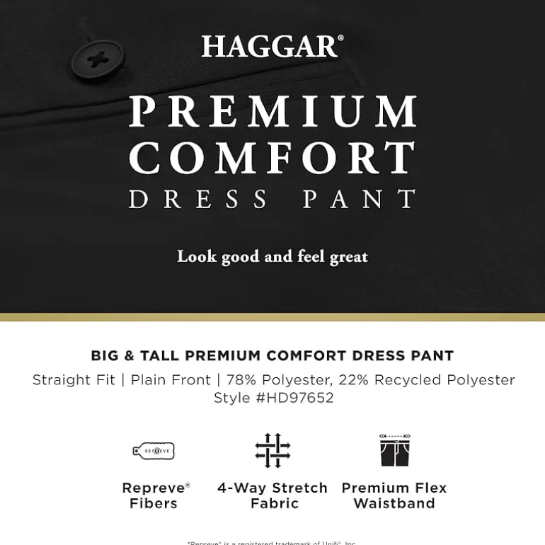 Haggar Premium Comfort Mens Comfort Waistband Straight Fit Big and Tall Dress Flat Front Pant