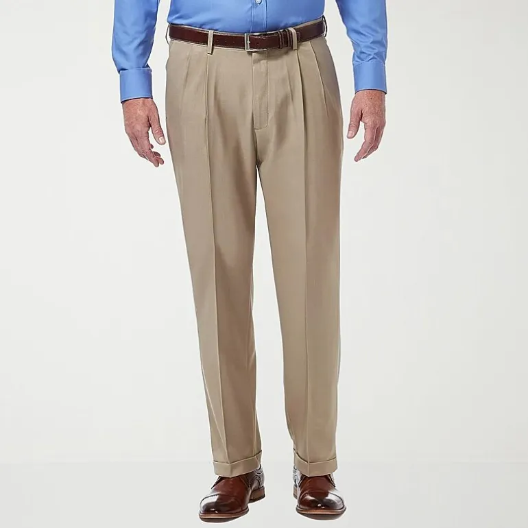 Haggar Premium Comfort Mens Cuffed Classic Fit Dress Pleated Pant