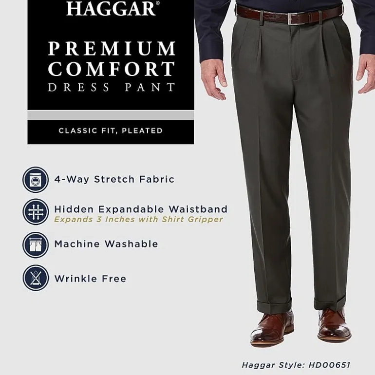 Haggar Premium Comfort Mens Cuffed Classic Fit Dress Pleated Pant