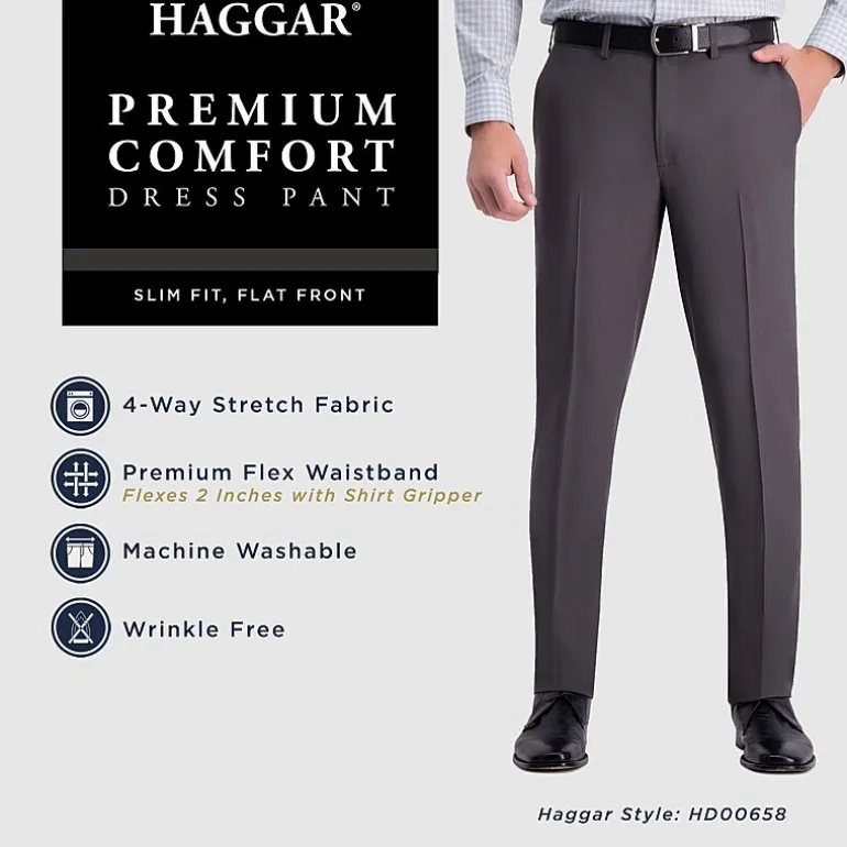 Haggar Premium Comfort Mens Slim Fit Dress Flat Front Pant