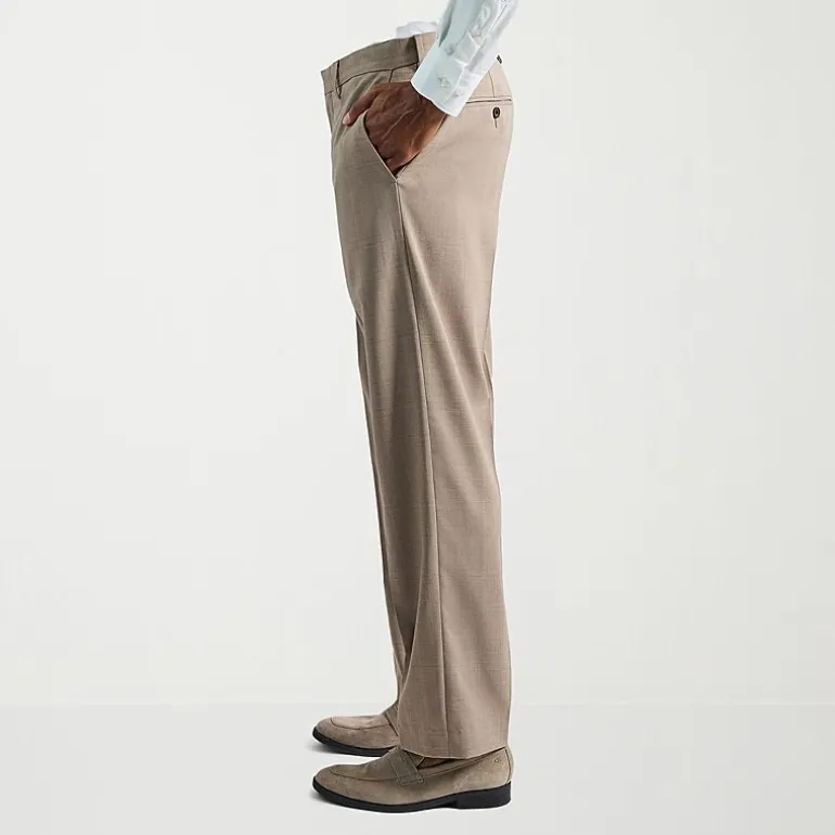 Haggar Premium Comfort Tonal Plaid Mens Classic Fit Dress Flat Front Pant