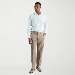 Haggar Premium Comfort Tonal Plaid Mens Classic Fit Dress Flat Front Pant