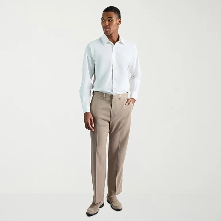 Haggar Premium Comfort Tonal Plaid Mens Classic Fit Dress Flat Front Pant