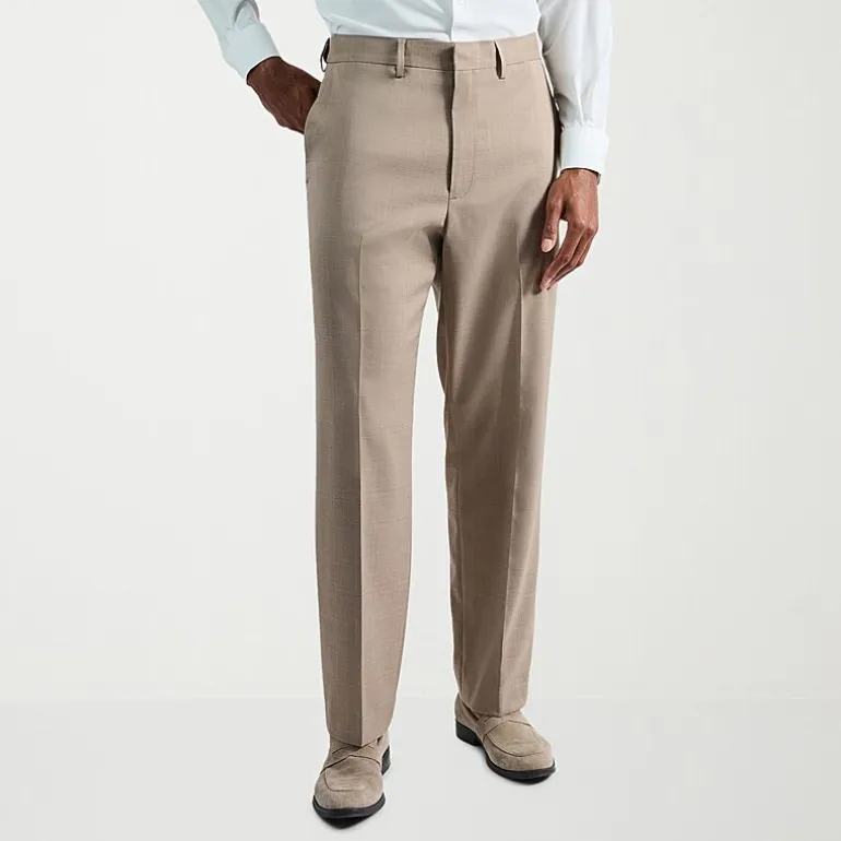 Haggar Premium Comfort Tonal Plaid Mens Classic Fit Dress Flat Front Pant